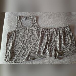 JACLYN INTIMATES Leopard Print Tank Top and Shorts Set Lt Pink And Grey Size XL